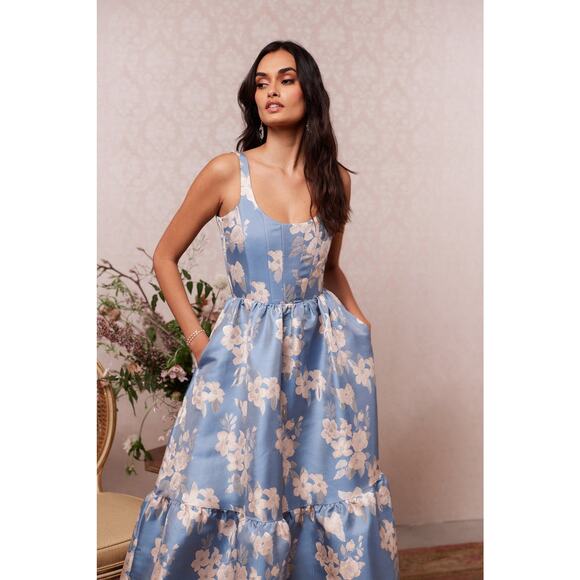 V. Chapman The Avery Dress Dusk Blue Baroque Floral - 0 - Picture 3 of 5